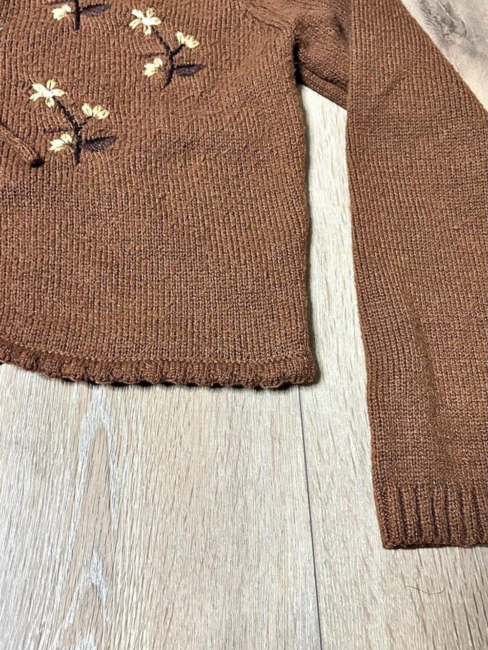 CIDER Floral Embroidery Knotted Cardigan Brown XL - Picture 8 of 10